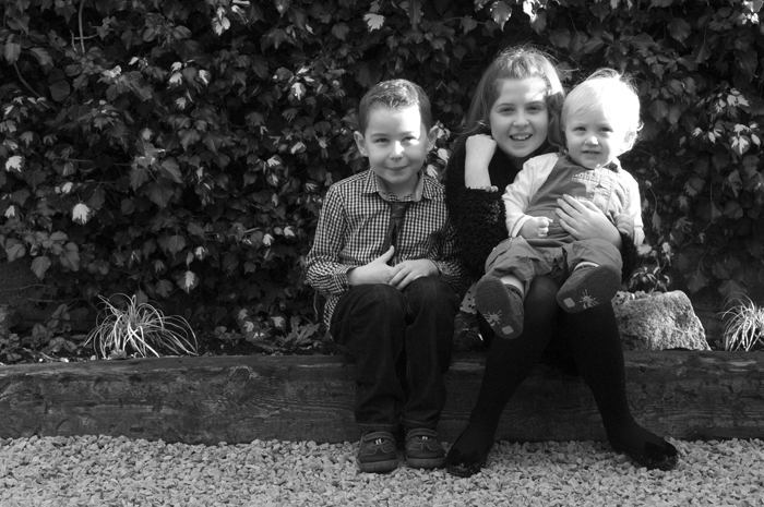 Portrait of children in back gargden