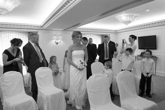 Wedding Ceremony in The Powerscourt Hotel The bride walks up the aisle to be married at The Powerscourt Hotel