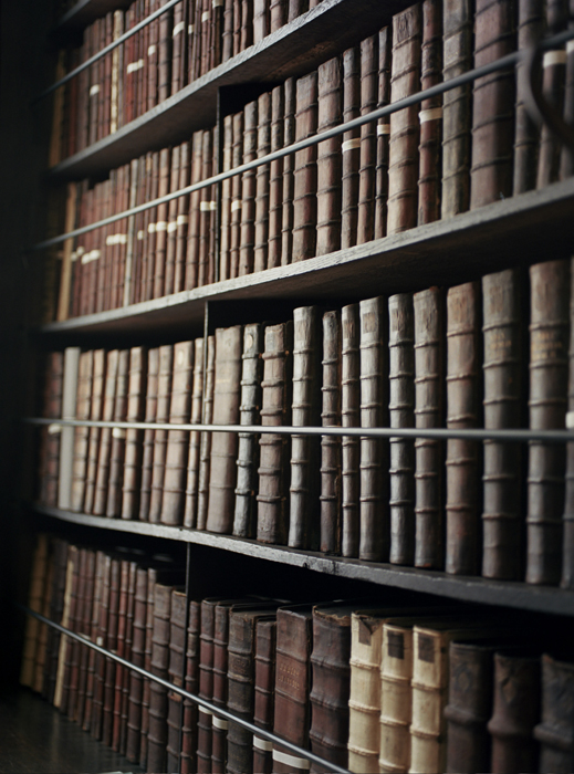 books on the shelves of Marsh's Library in Diblin