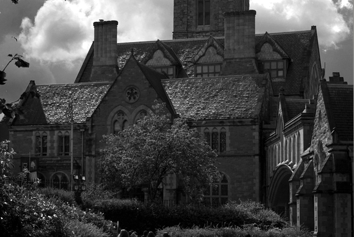 A black & white photograph of St. Christchurch Cathedral in Dublin