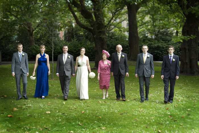 Family wedding photograph by the bandstand in St. Stephen's Green