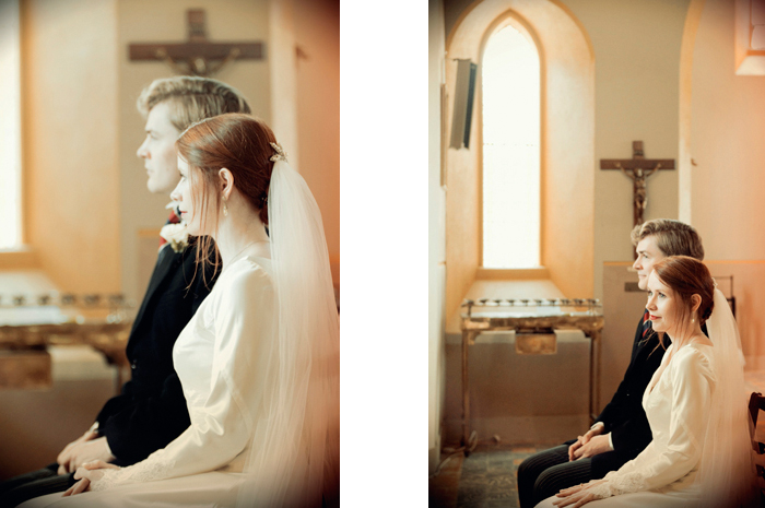 The bride and groom pictured during their wedding ceremony in a country church in Sneem on The Ring of Kerry