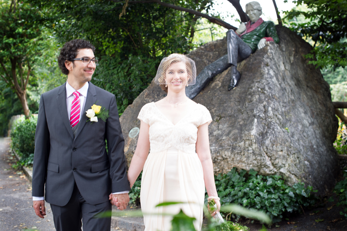 Portrait of the bride and groom by Oscar Wilde in Merrion Square Park