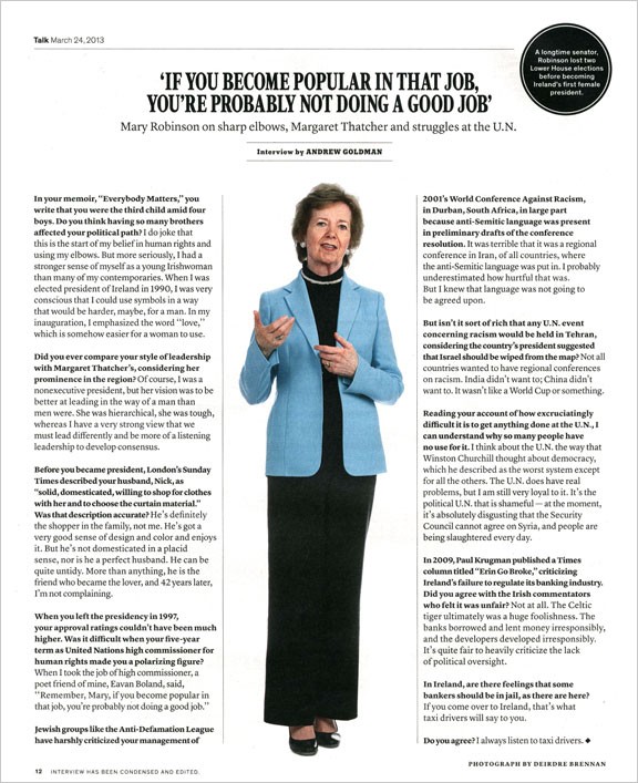 Editorial portrait of Mary Robinson