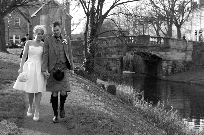 Wedding photograph by the banks of the Grand Canal in Dublin