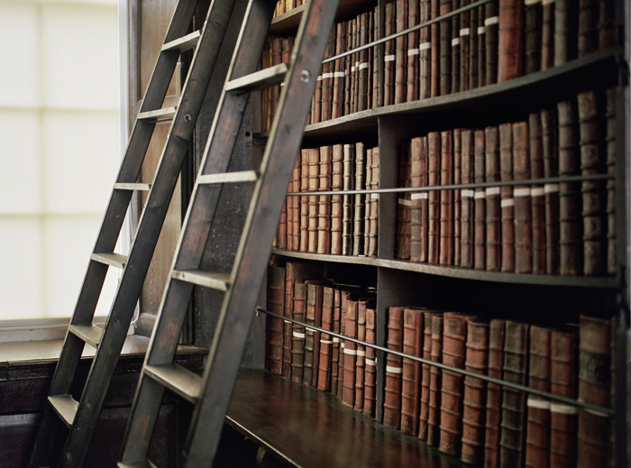 A photograph of book shelves at Marsh's library in Dublin