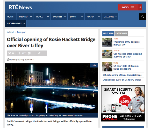 An architectural photograph of The Rosie Hackett Bridge