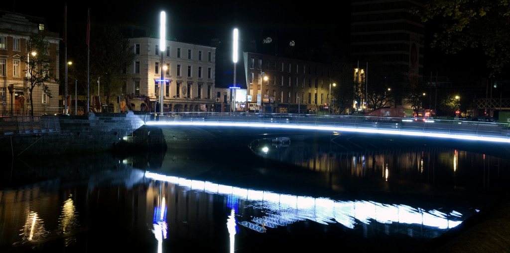 Architectural Night Time Photography of The Rosie Hackett Bridge In Dublin