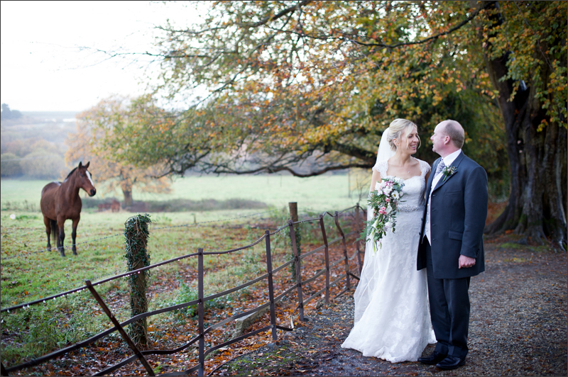 The bride and groom in the grounds of Tinakilly Country House Hotel